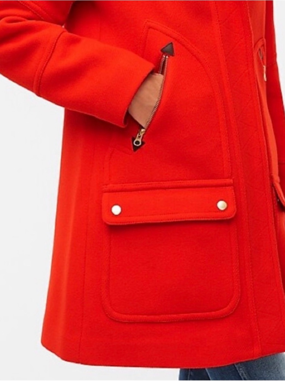 J. Crew Red Wool-Blend Parka with Faux Fur-Trim Hood - Picture 3 of 6